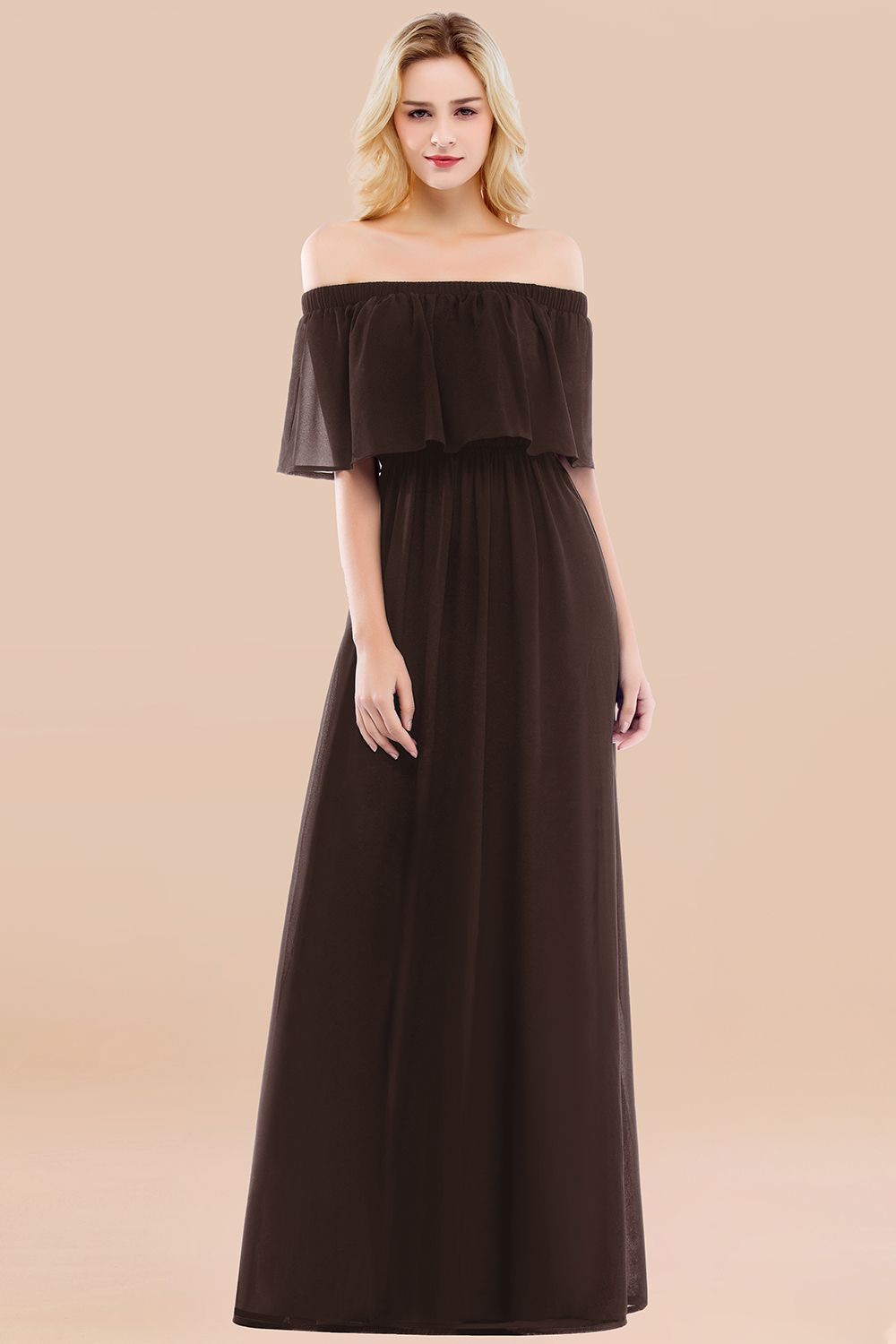 Vintage Off-the-Shoulder Long Burgundy Bridesmaid Dresses with Ruffle - Fashionpara