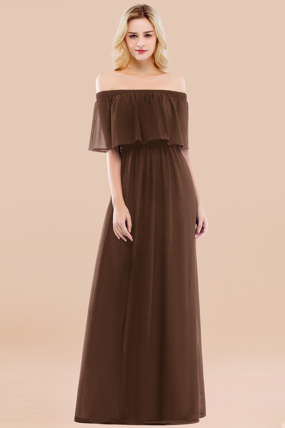 Vintage Off-the-Shoulder Long Burgundy Bridesmaid Dresses with Ruffle - Fashionpara