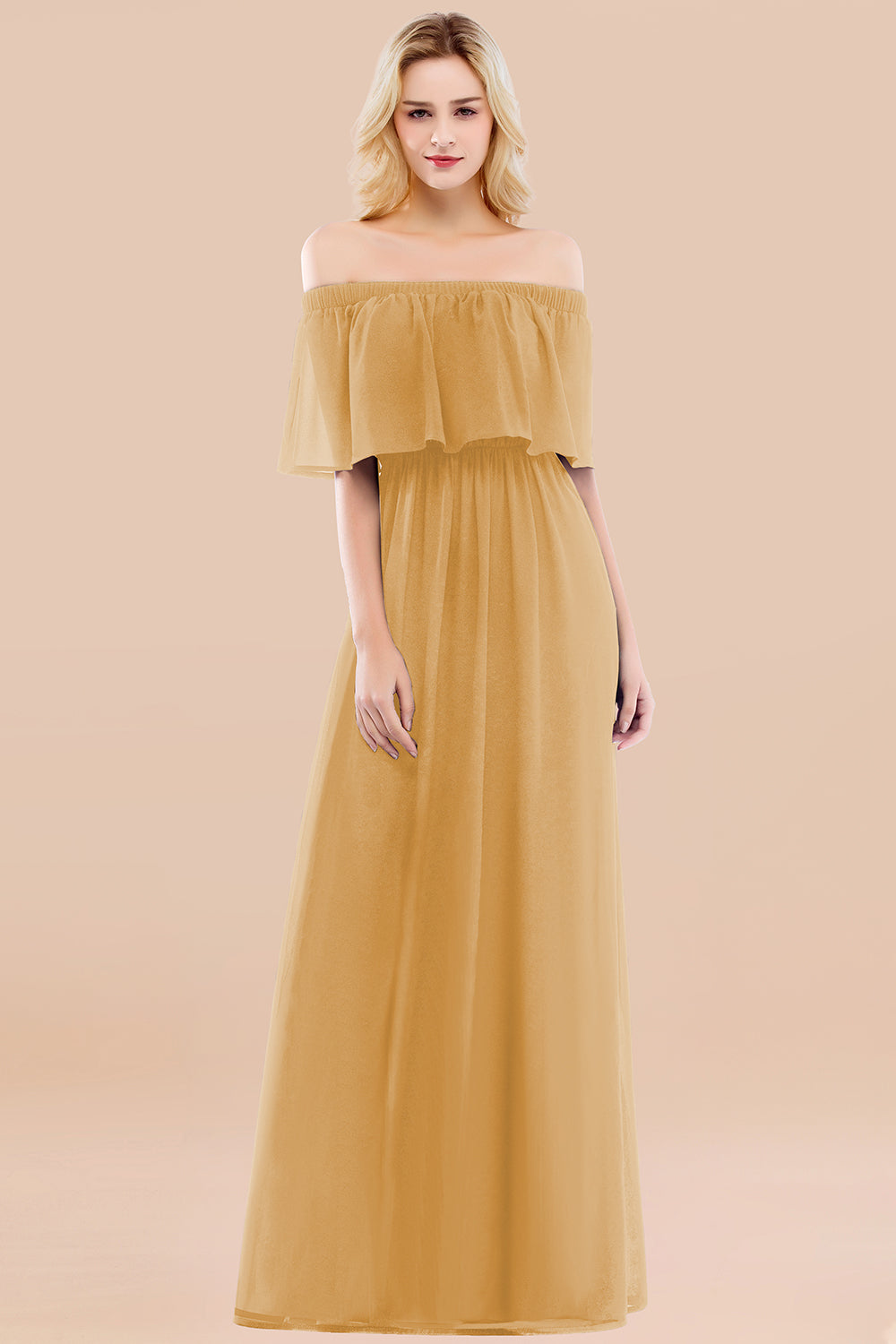 Vintage Off-the-Shoulder Long Burgundy Bridesmaid Dresses with Ruffle - Fashionpara