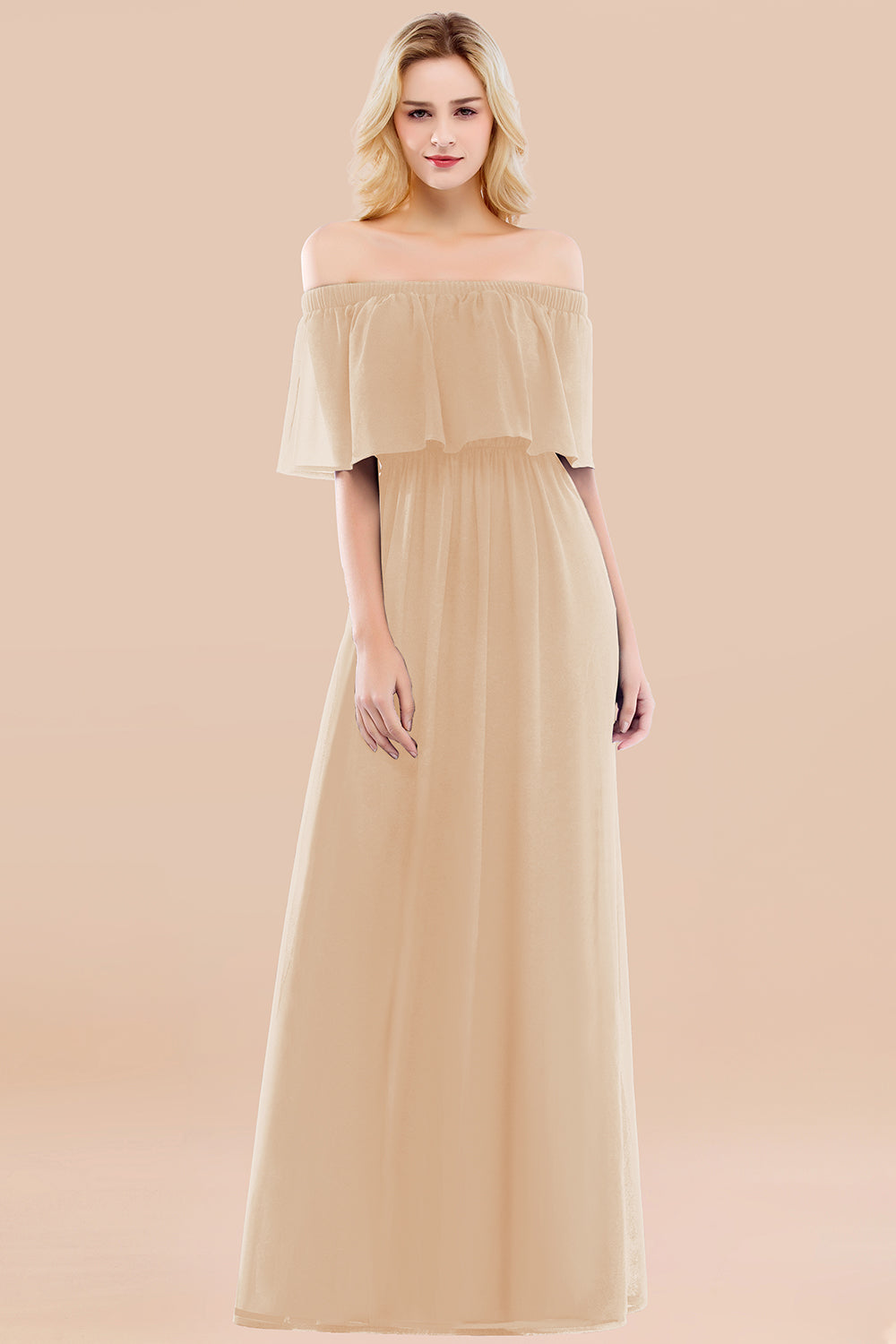 Vintage Off-the-Shoulder Long Burgundy Bridesmaid Dresses with Ruffle - Fashionpara