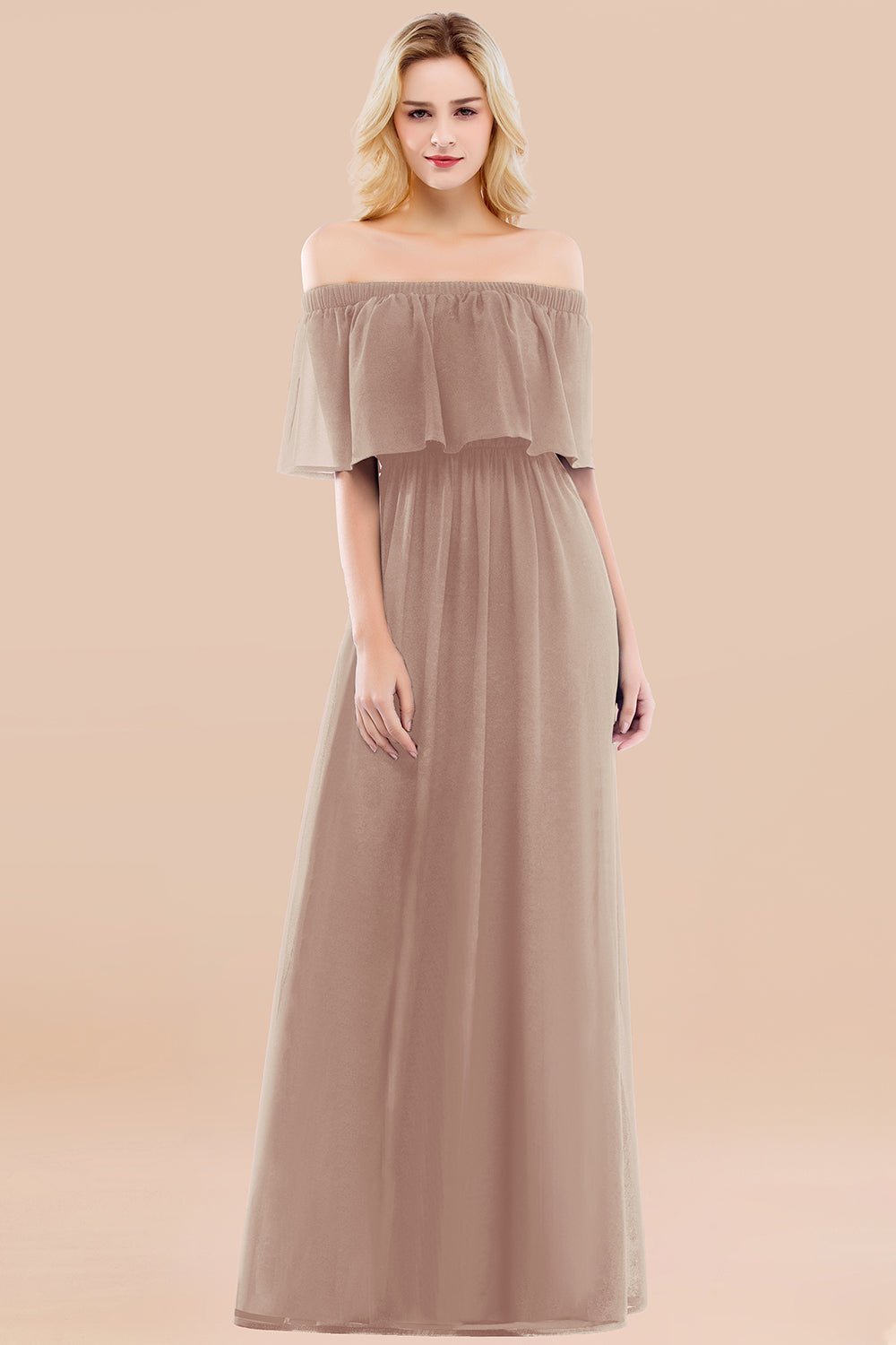 Vintage Off-the-Shoulder Long Burgundy Bridesmaid Dresses with Ruffle - Fashionpara