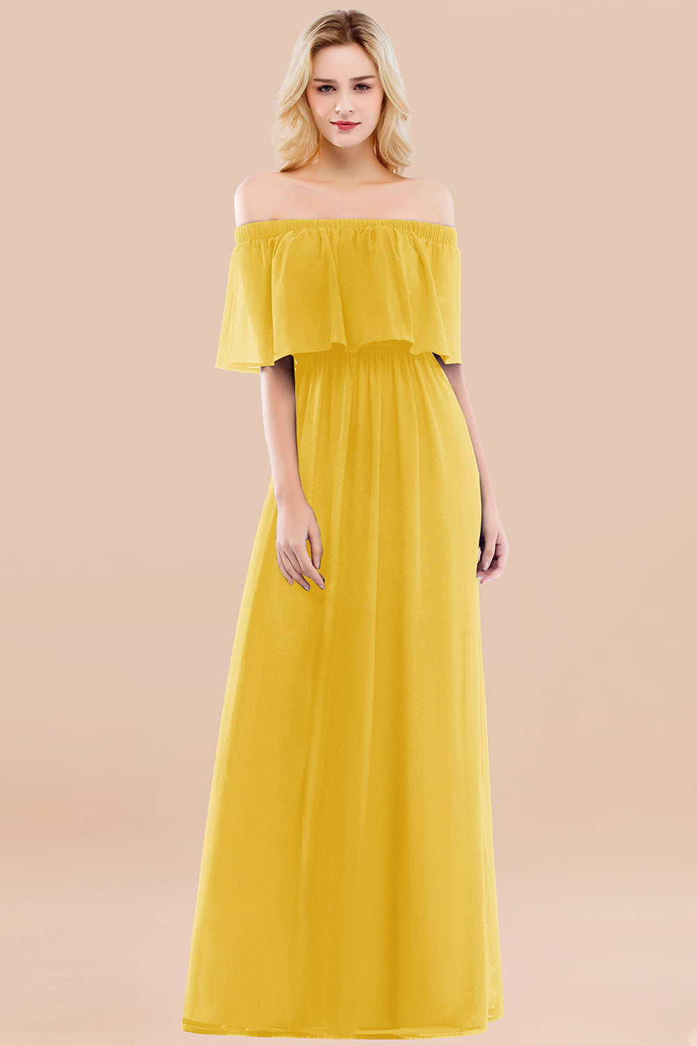 Vintage Off-the-Shoulder Long Burgundy Bridesmaid Dresses with Ruffle - Fashionpara