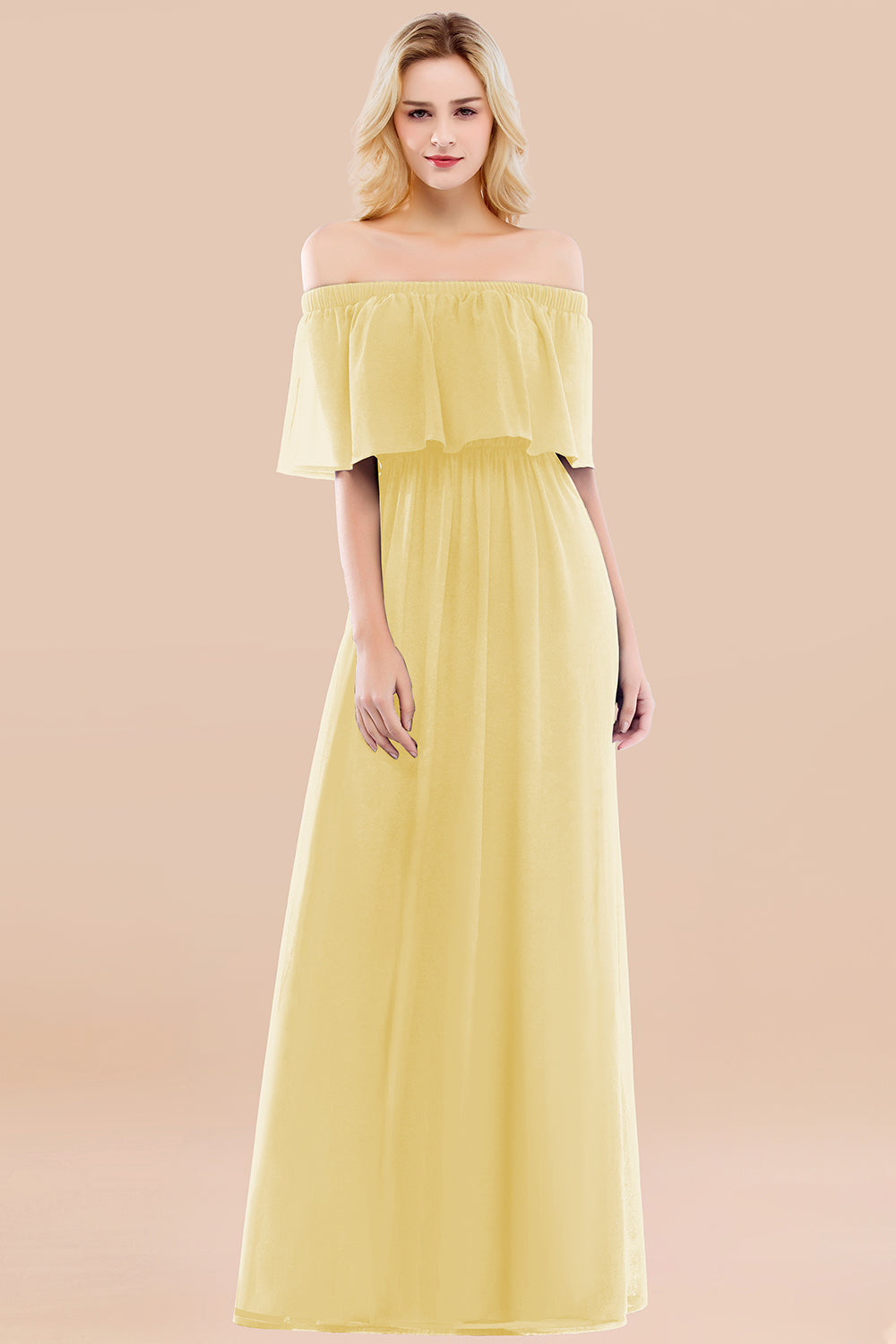 Vintage Off-the-Shoulder Long Burgundy Bridesmaid Dresses with Ruffle - Fashionpara