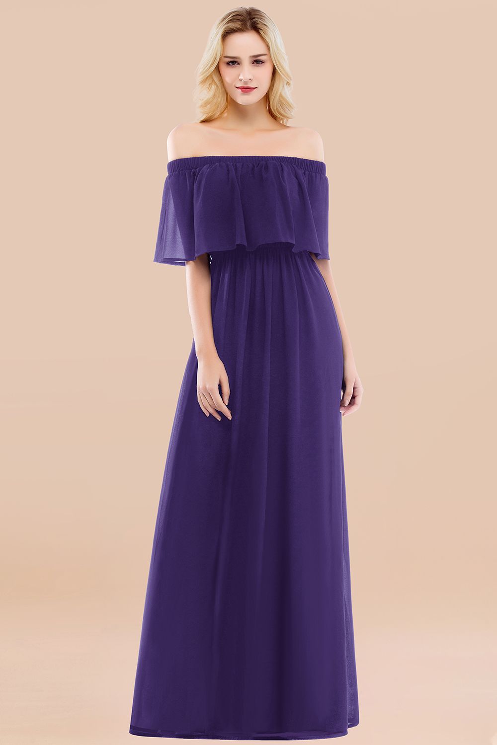 Vintage Off-the-Shoulder Long Burgundy Bridesmaid Dresses with Ruffle - Fashionpara