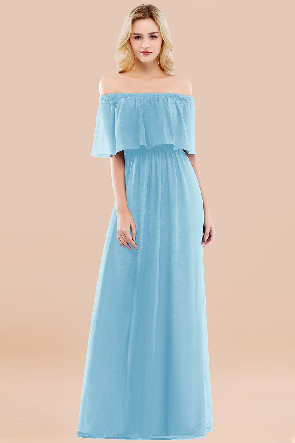 Vintage Off-the-Shoulder Long Burgundy Bridesmaid Dresses with Ruffle - Fashionpara