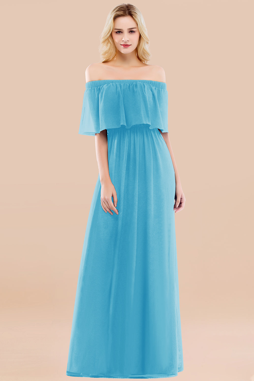 Vintage Off-the-Shoulder Long Burgundy Bridesmaid Dresses with Ruffle - Fashionpara