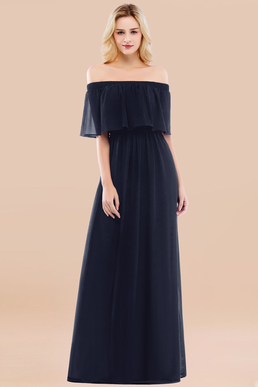 Vintage Off-the-Shoulder Long Burgundy Bridesmaid Dresses with Ruffle - Fashionpara