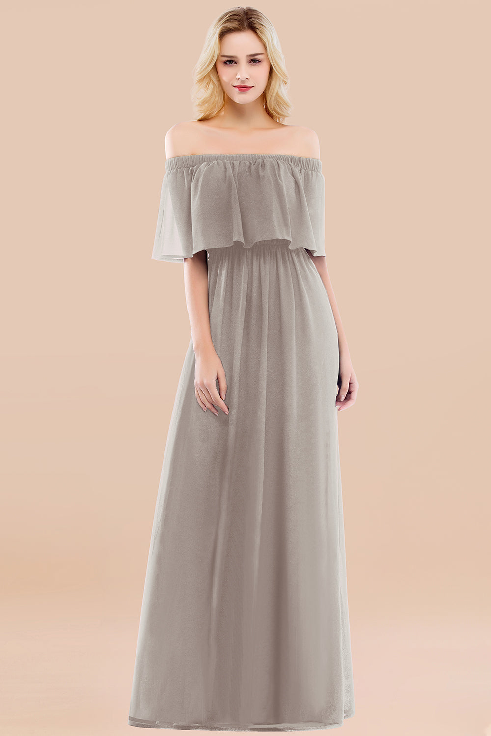 Vintage Off-the-Shoulder Long Burgundy Bridesmaid Dresses with Ruffle - Fashionpara