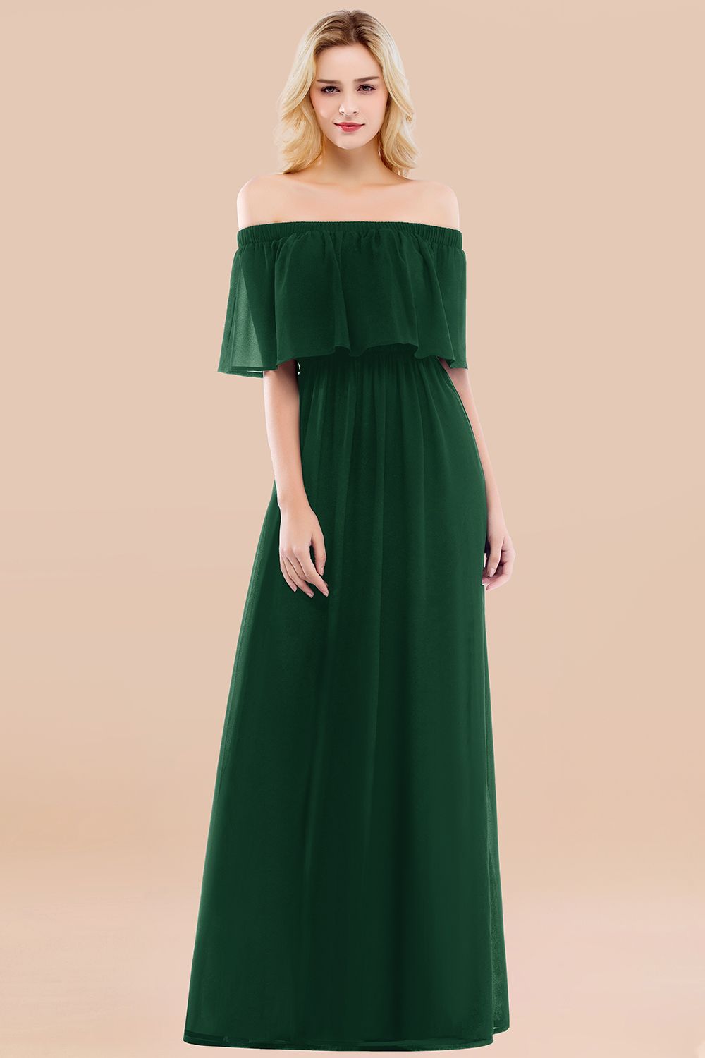 Vintage Off-the-Shoulder Long Burgundy Bridesmaid Dresses with Ruffle - Fashionpara