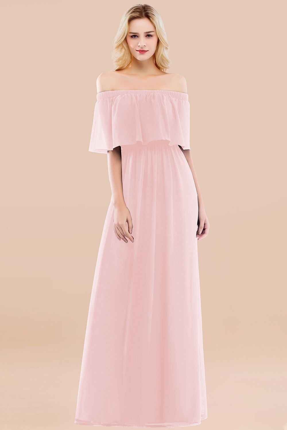 Vintage Off-the-Shoulder Long Burgundy Bridesmaid Dresses with Ruffle - Fashionpara