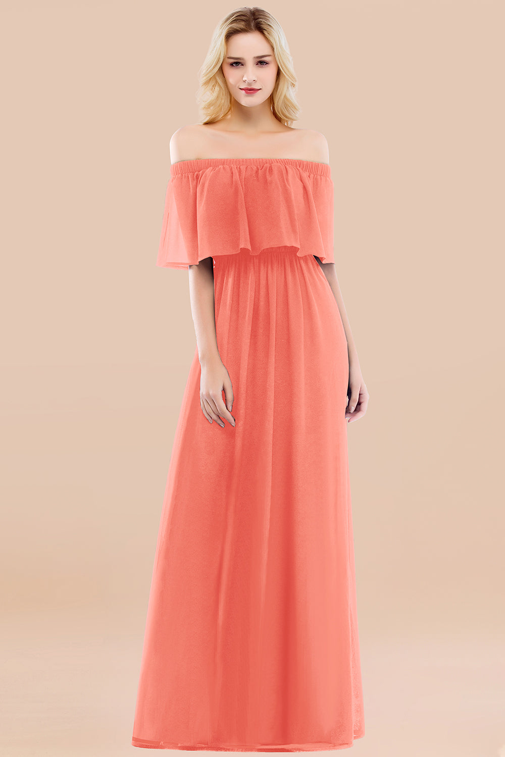 Vintage Off-the-Shoulder Long Burgundy Bridesmaid Dresses with Ruffle