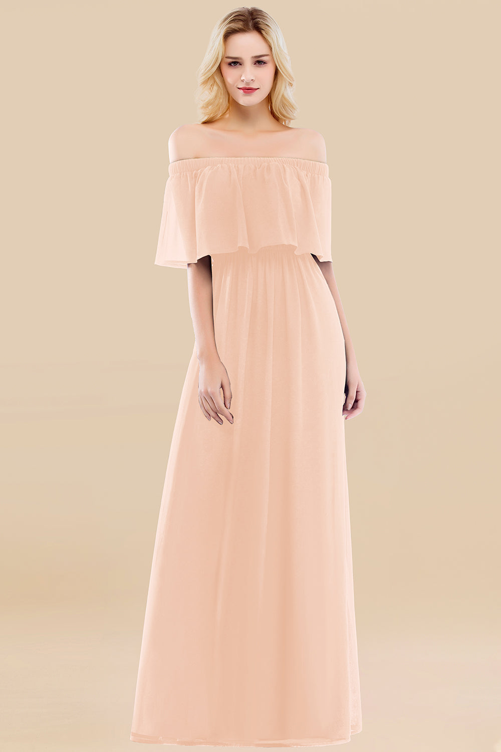 Vintage Off-the-Shoulder Long Burgundy Bridesmaid Dresses with Ruffle - Fashionpara