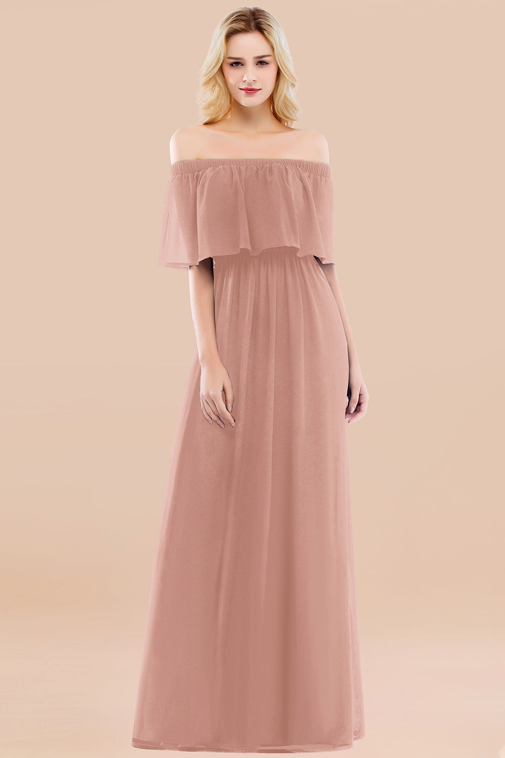 Vintage Off-the-Shoulder Long Burgundy Bridesmaid Dresses with Ruffle - Fashionpara
