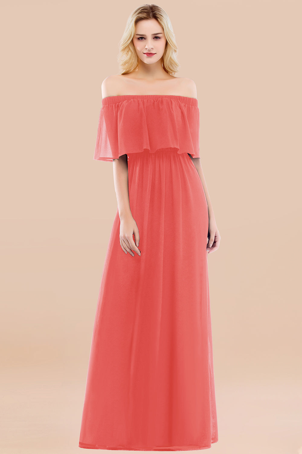 Vintage Off-the-Shoulder Long Burgundy Bridesmaid Dresses with Ruffle - Fashionpara