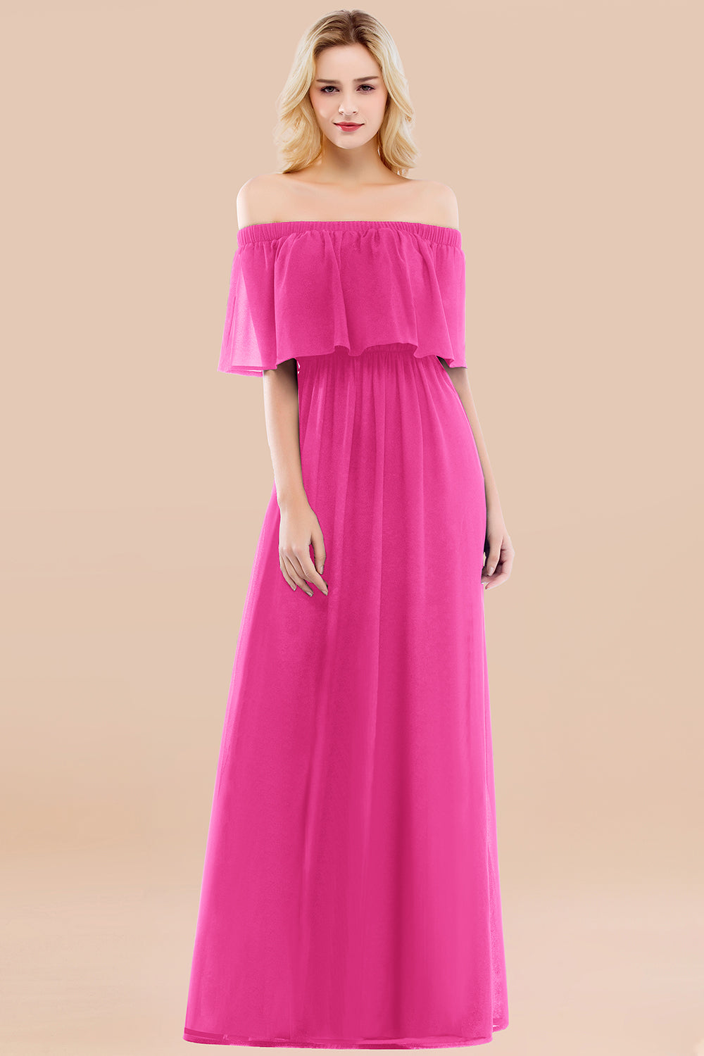 Vintage Off-the-Shoulder Long Burgundy Bridesmaid Dresses with Ruffle - Fashionpara