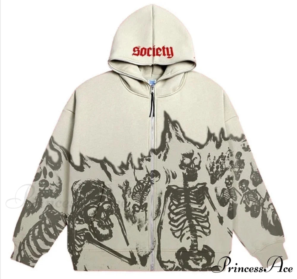 Vintage Printed Zip Up Hoodie