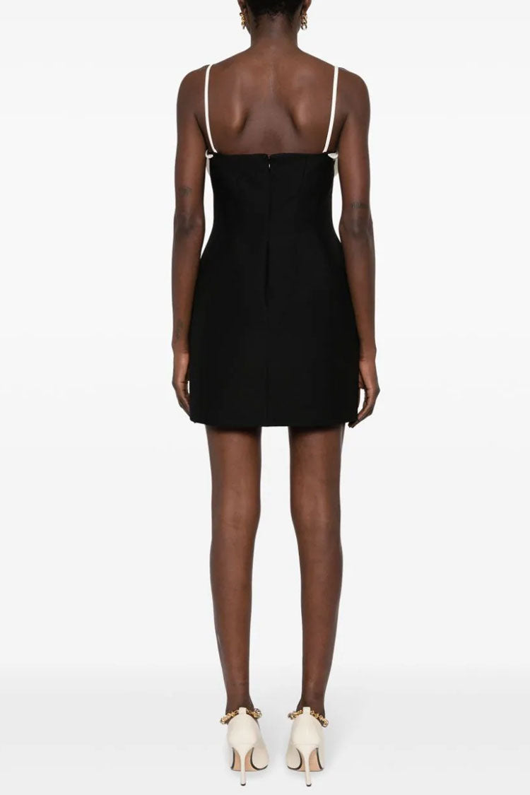 Vintage Rosette Sweetheart Bandage Knit Sleeveless Party Mini Dress - Black - Fashionpara