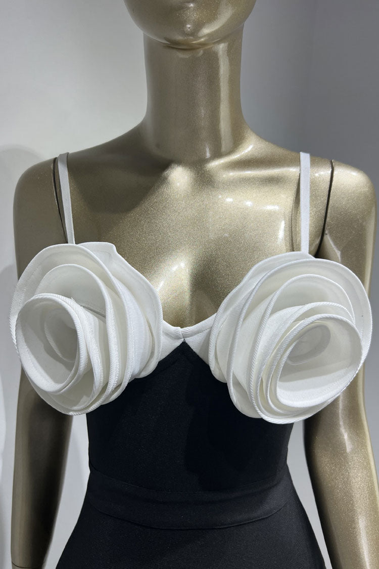 Vintage Rosette Sweetheart Bandage Knit Sleeveless Party Mini Dress - Black - Fashionpara