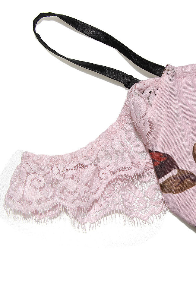 Vintage Ruffle Lace Trim Mesh High Waist Two Piece Maxi Dress - Floral Fashionpara