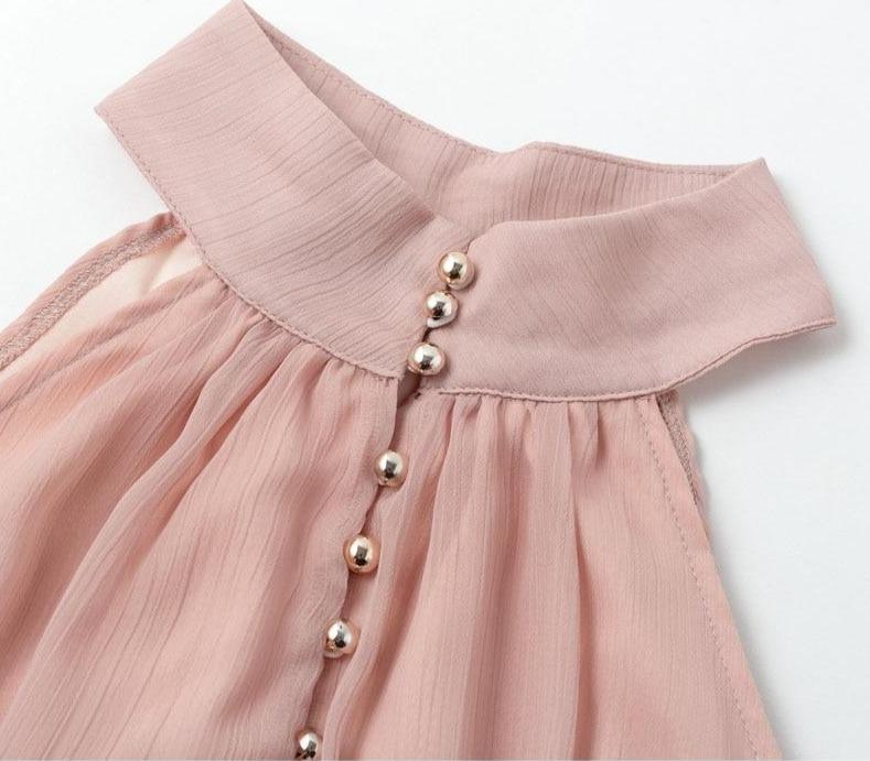 Chiffon Halter Button-Front Belted Ruffle-Hem Mini Dress 9