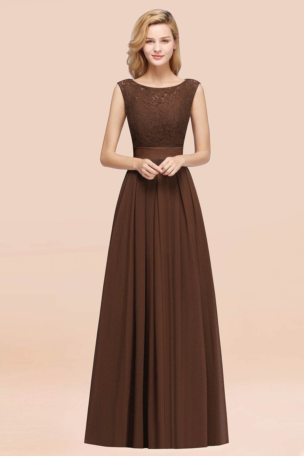 Vintage Sleeveless Lace Bridesmaid dresses Affordable Chiffon Wedding Party Dress - Fashionpara
