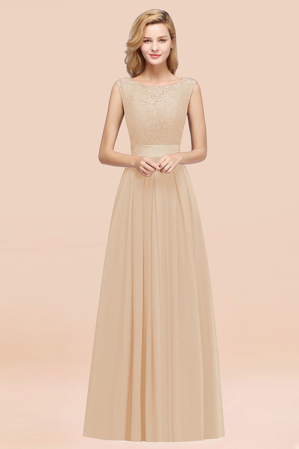 Vintage Sleeveless Lace Bridesmaid dresses Affordable Chiffon Wedding Party Dress - Fashionpara