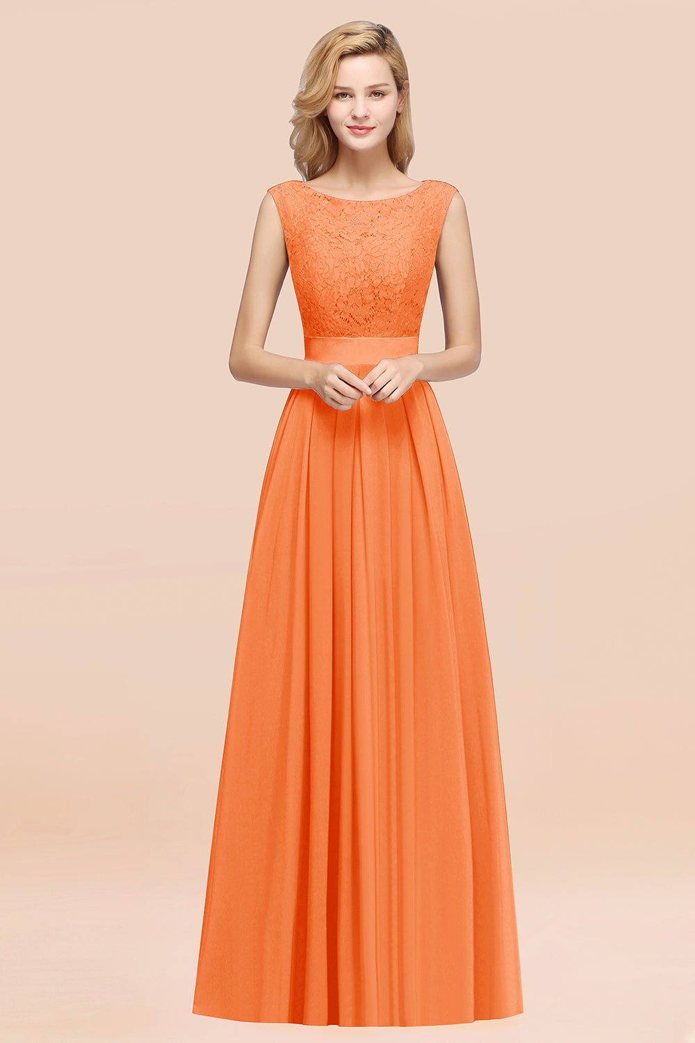 Vintage Sleeveless Lace Bridesmaid dresses Affordable Chiffon Wedding Party Dress - Fashionpara