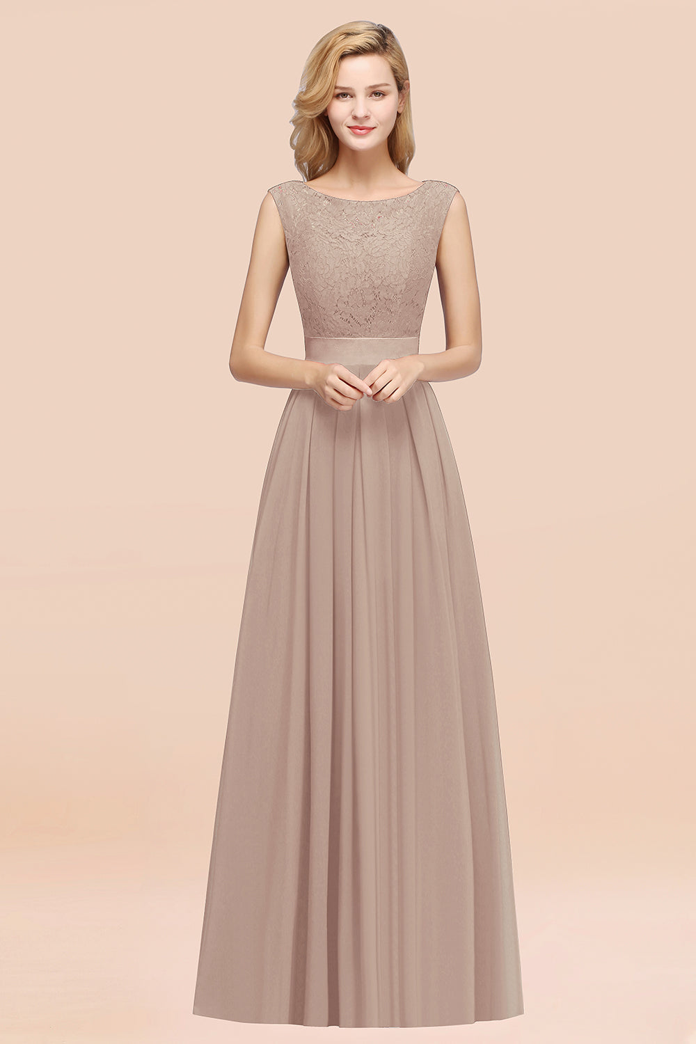 Vintage Sleeveless Lace Bridesmaid dresses Affordable Chiffon Wedding Party Dress - Fashionpara