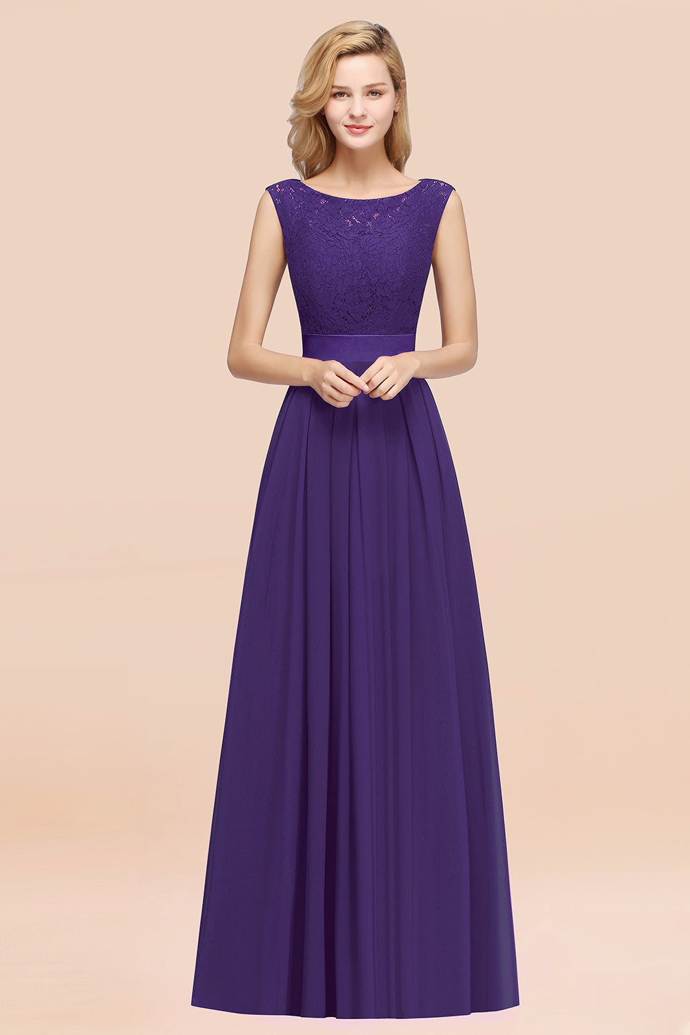 Vintage Sleeveless Lace Bridesmaid dresses Affordable Chiffon Wedding Party Dress - Fashionpara