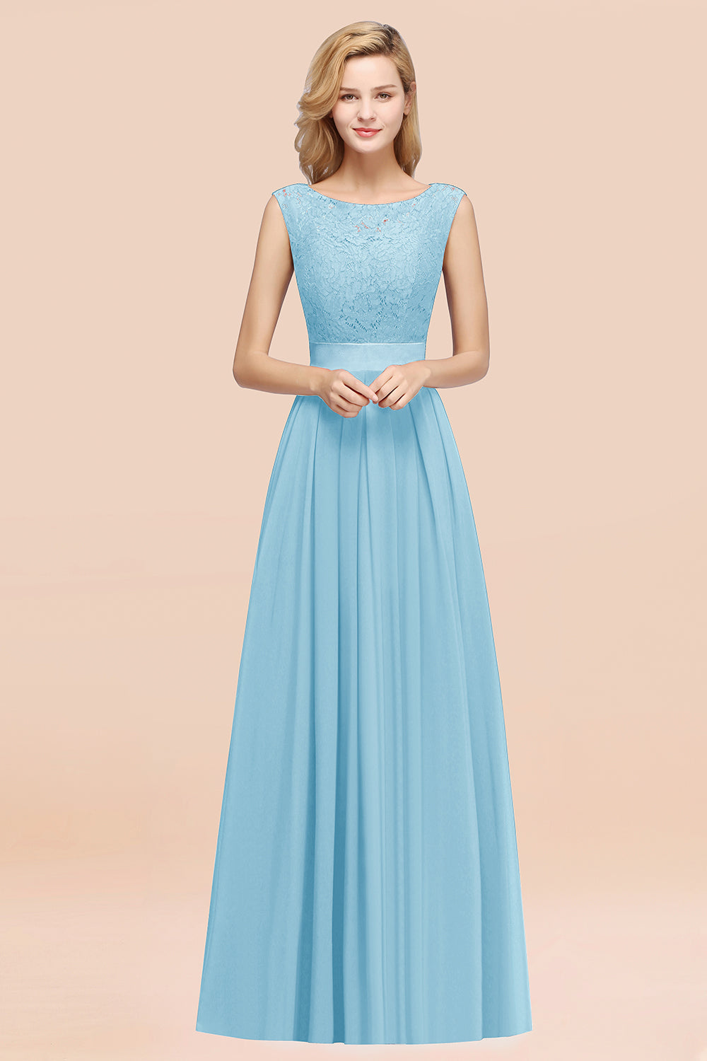 Vintage Sleeveless Lace Bridesmaid dresses Affordable Chiffon Wedding Party Dress - Fashionpara