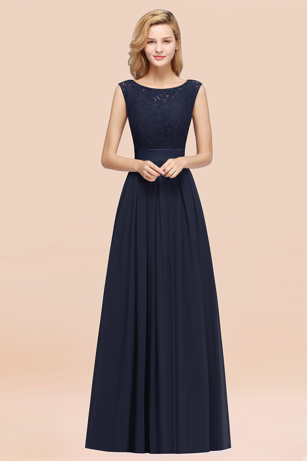 Vintage Sleeveless Lace Bridesmaid dresses Affordable Chiffon Wedding Party Dress - Fashionpara