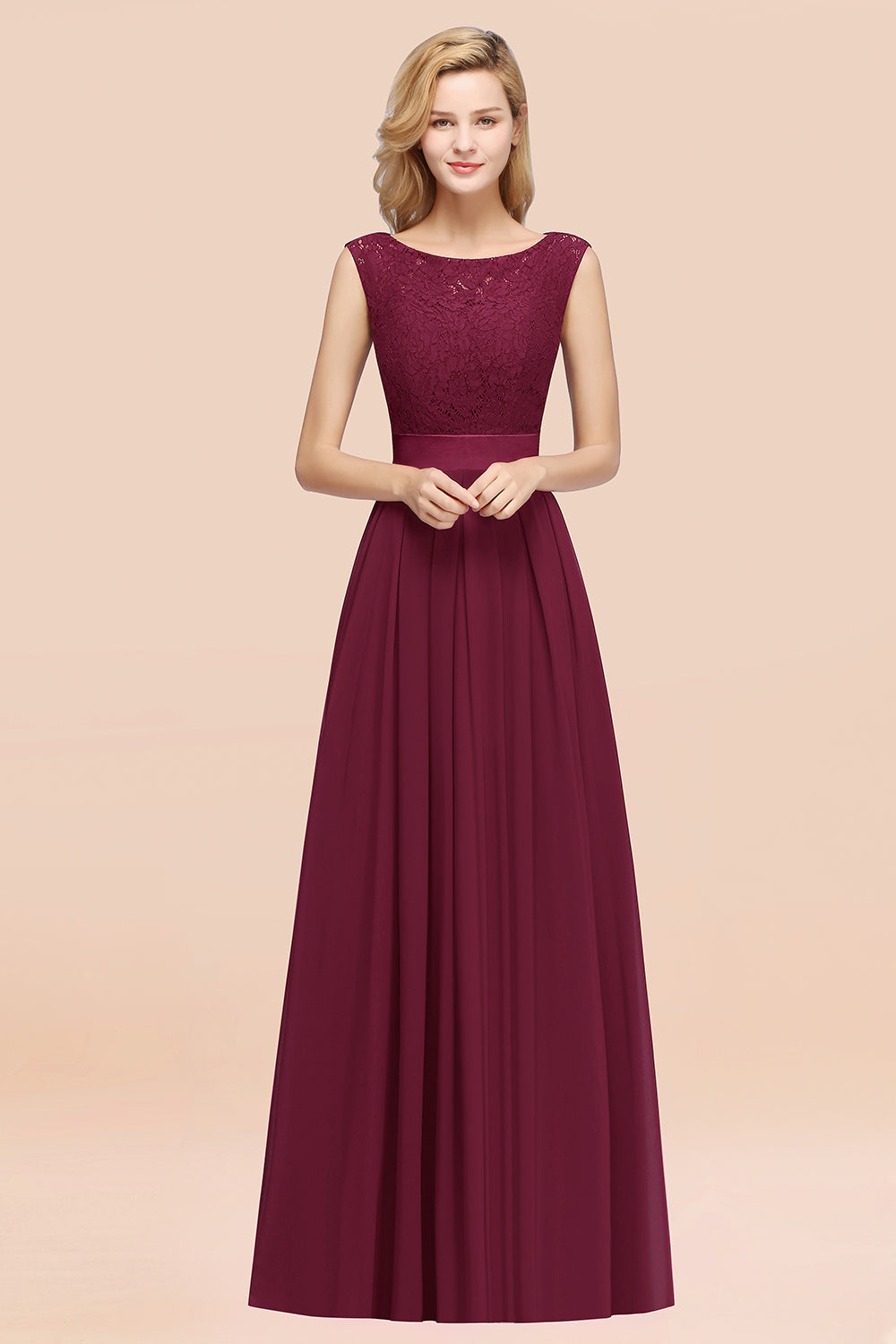 Vintage Sleeveless Lace Bridesmaid dresses Affordable Chiffon Wedding Party Dress
