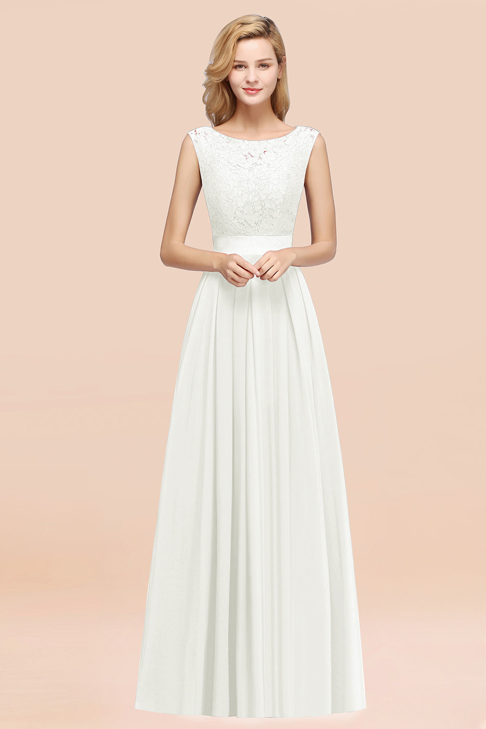 Vintage Sleeveless Lace Bridesmaid dresses Affordable Chiffon Wedding Party Dress - Fashionpara