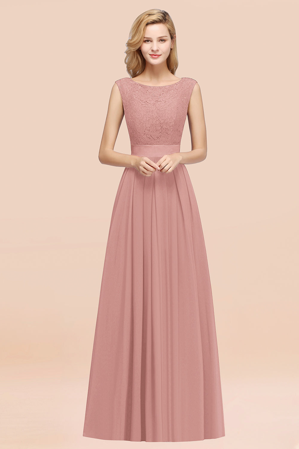 Vintage Sleeveless Lace Bridesmaid dresses Affordable Chiffon Wedding Party Dress