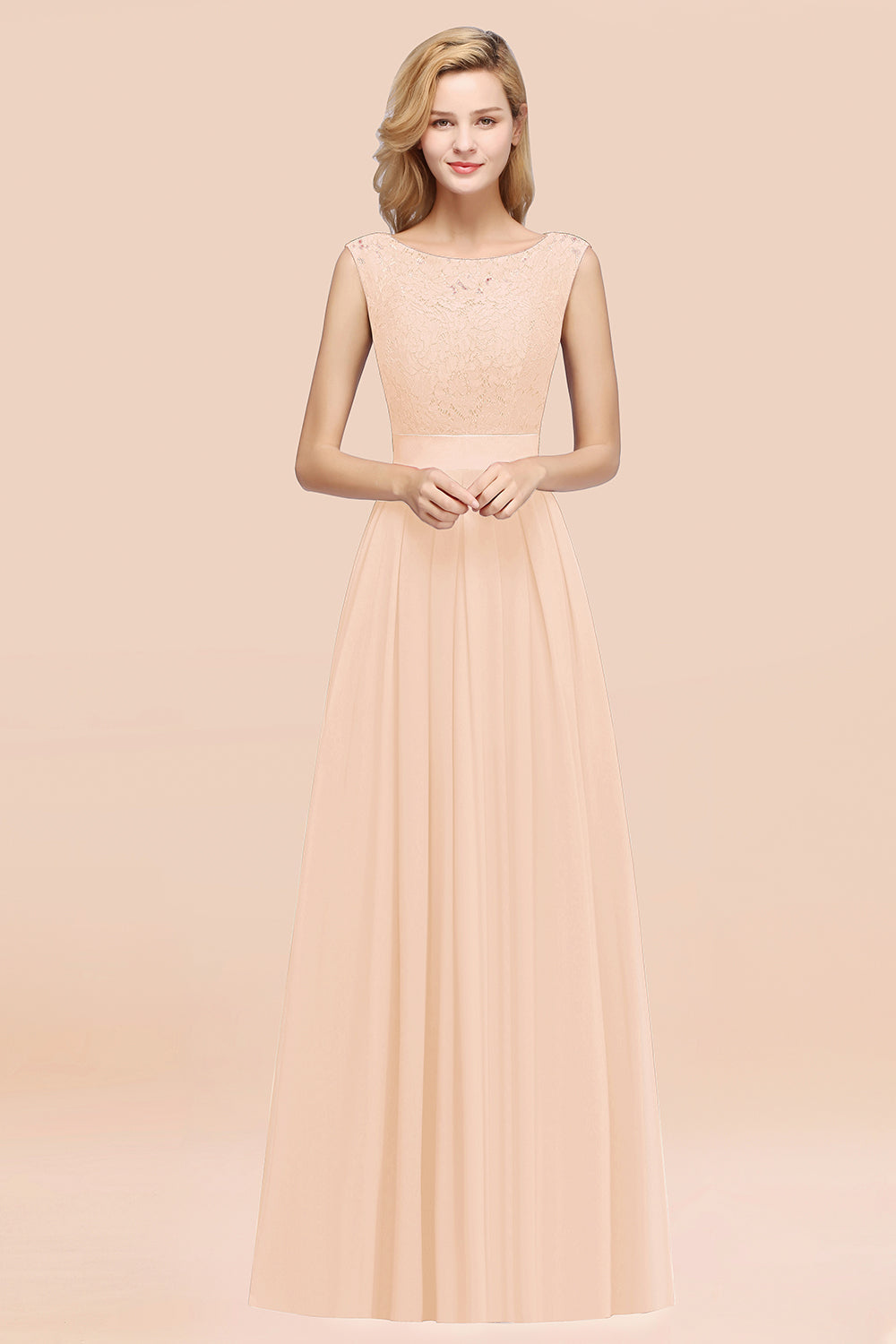 Vintage Sleeveless Lace Bridesmaid dresses Affordable Chiffon Wedding Party Dress - Fashionpara