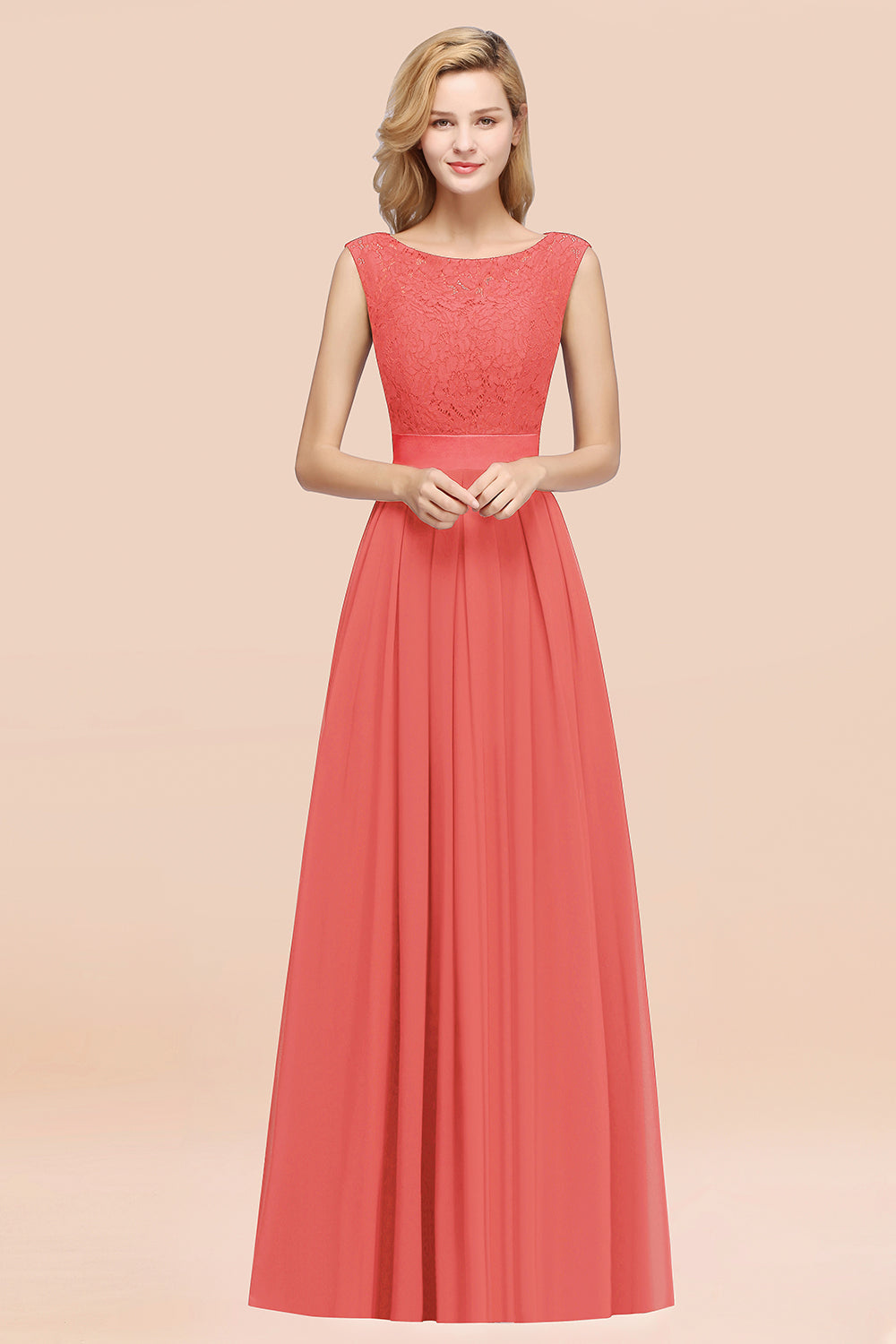 Vintage Sleeveless Lace Bridesmaid dresses Affordable Chiffon Wedding Party Dress - Fashionpara