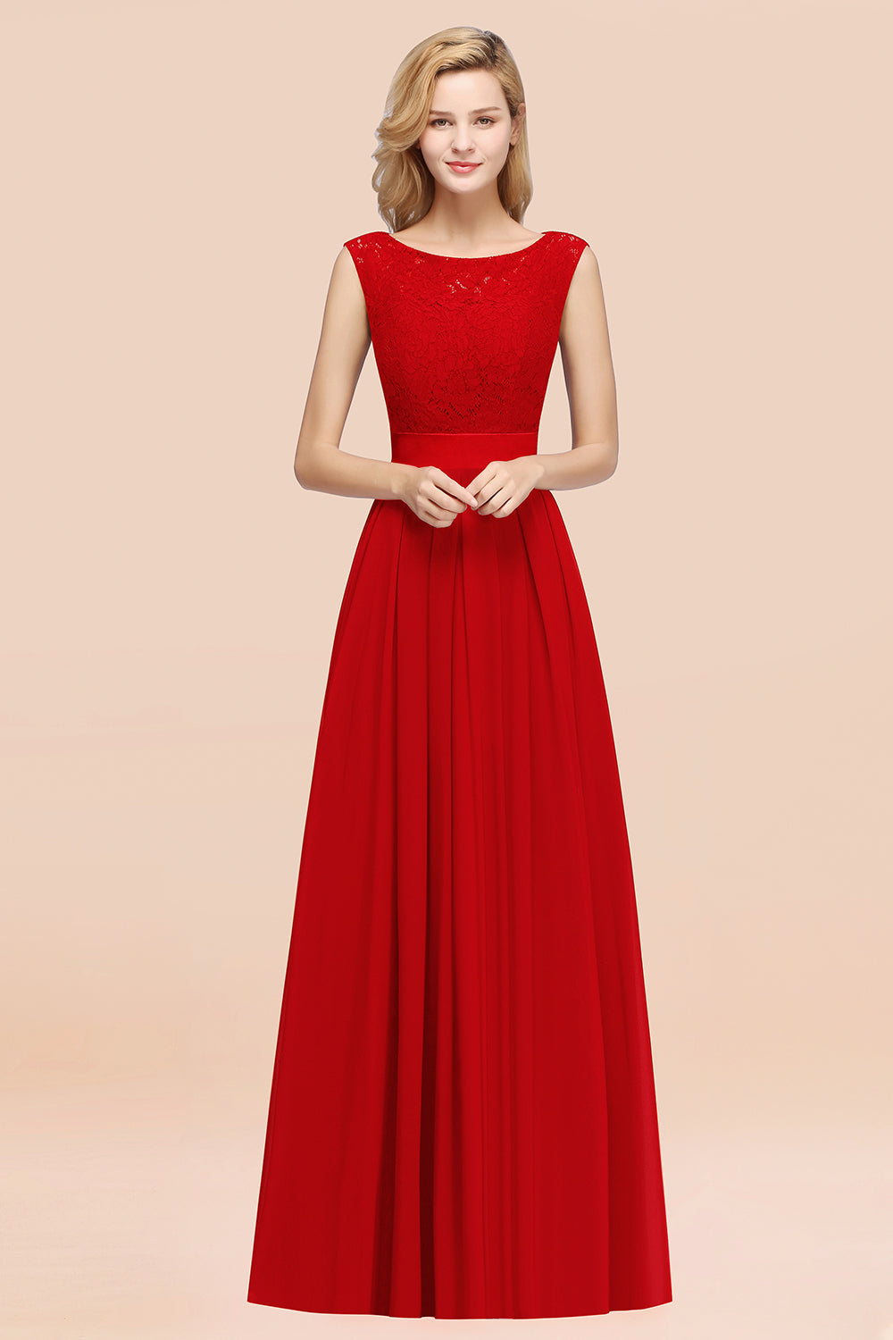 Vintage Sleeveless Lace Bridesmaid dresses Affordable Chiffon Wedding Party Dress - Fashionpara
