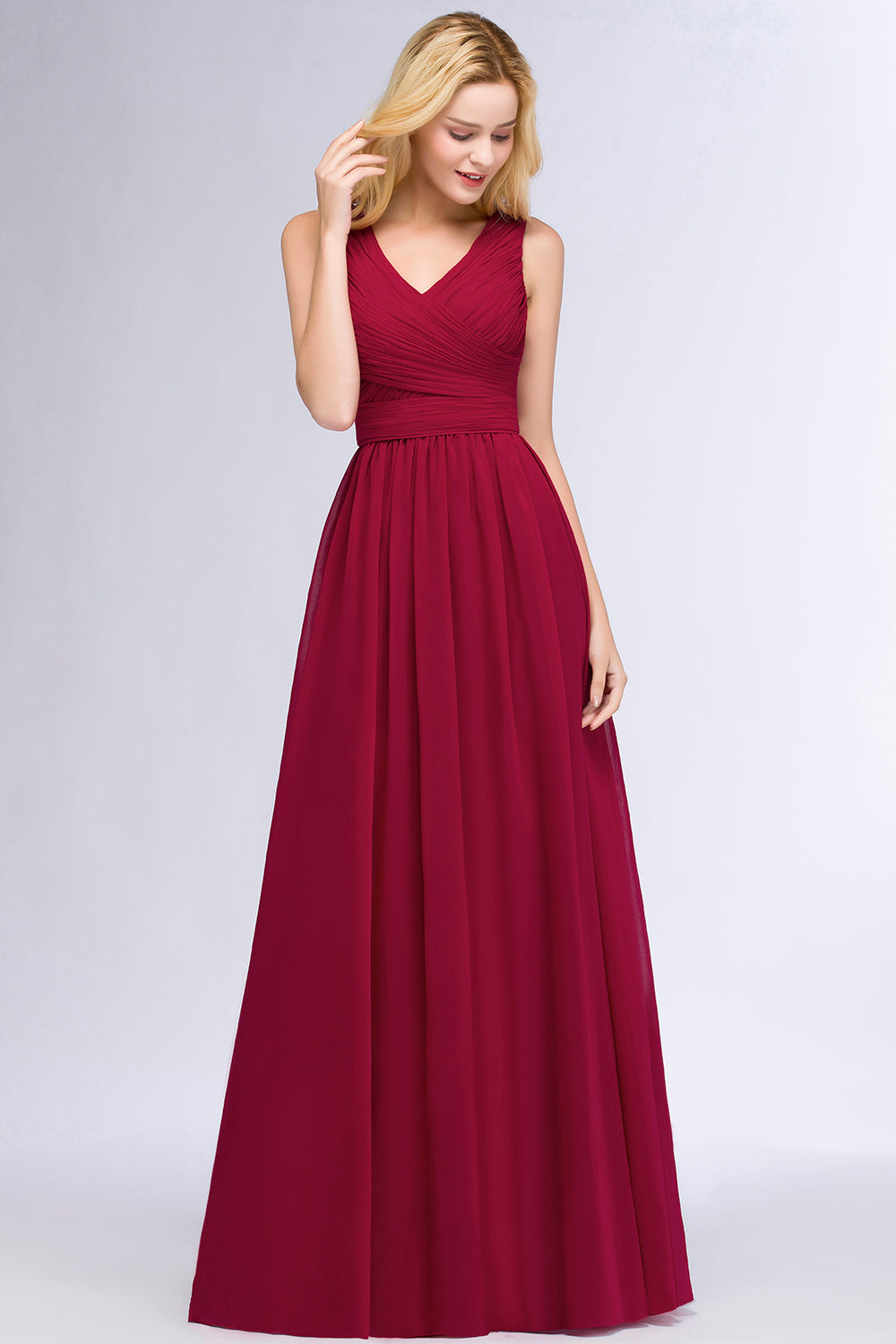 Vintage Sleeveless Pleated Burgundy Chiffon Bridesmaid dresses Affordable - Fashionpara