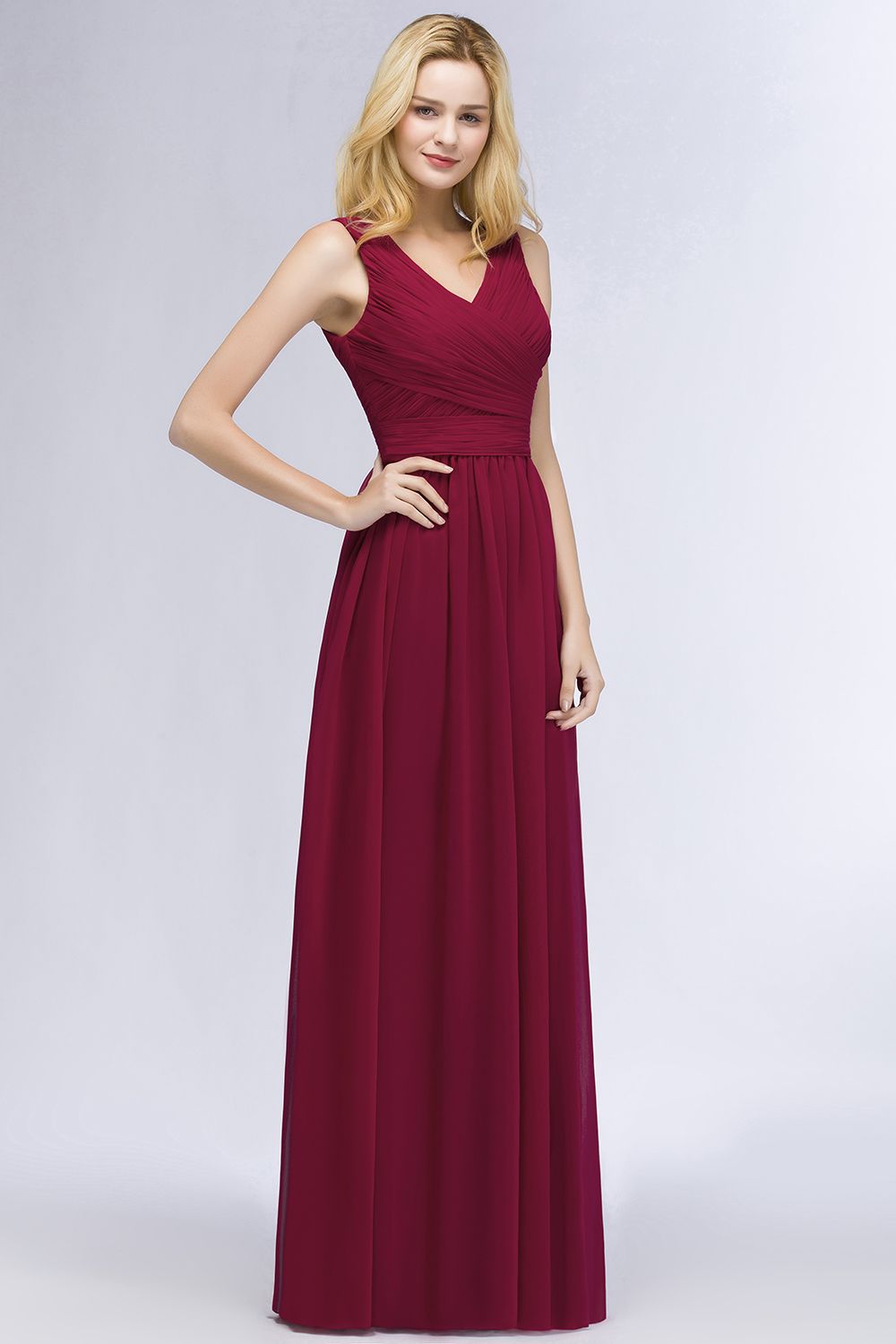 Vintage Sleeveless Pleated Burgundy Chiffon Bridesmaid dresses Affordable - Fashionpara