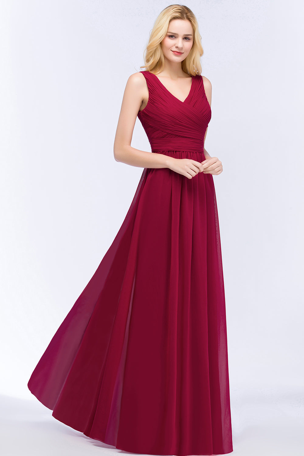 Vintage Sleeveless Pleated Burgundy Chiffon Bridesmaid dresses Affordable - Fashionpara