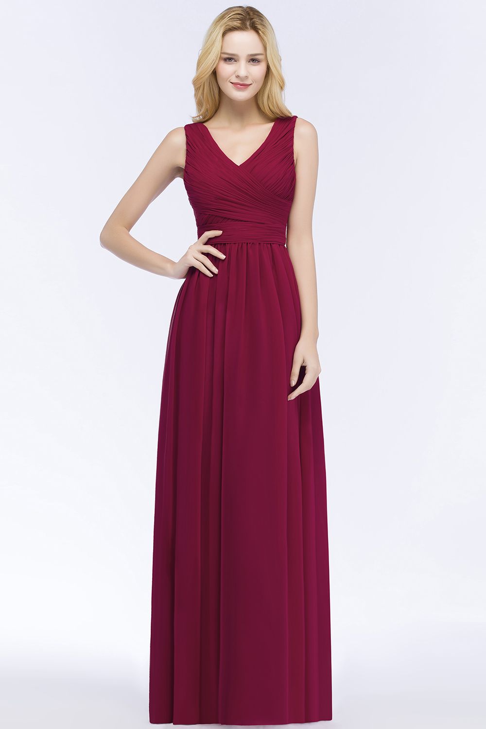 Vintage Sleeveless Pleated Burgundy Chiffon Bridesmaid dresses Affordable - Fashionpara