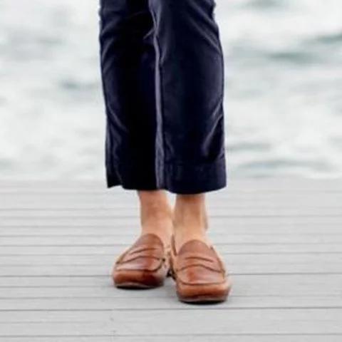 Vintage Slip On Loafers Low Heel Pu Leather Loafers Sandals Pavacat US5.5(LABEL SIZE 35) Khaki