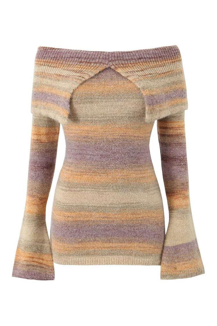 Rosedress Vintage Off Shoulder Gradient Stripe Mini Sweater Dress