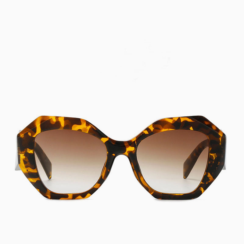 Vintage Style Bold Chunky Frame Hexagon Sunglasses - Brown