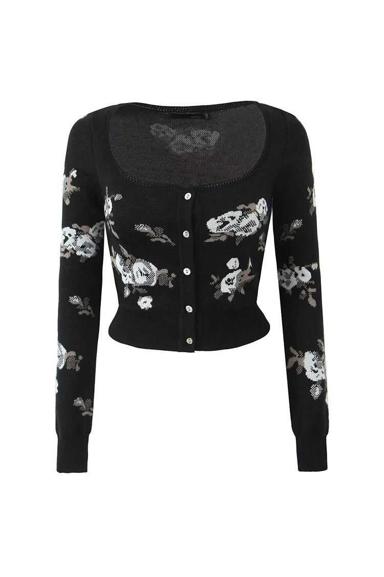 Rosedress Vintage Floral Jacquard Knit Crop Cardigan