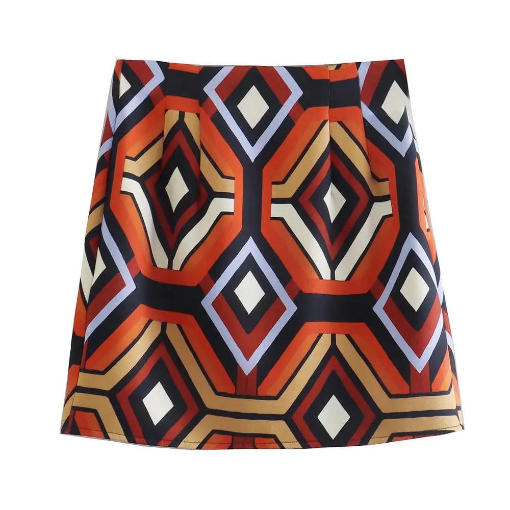 Vintage Style Geometric Print High Waist Bodycon Mini Skirt - Multicolor Fashionpara