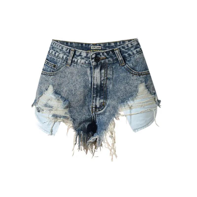 Vintage Style High Waist Bleach Distressed Denim Shorts - Blue  Fashionpara