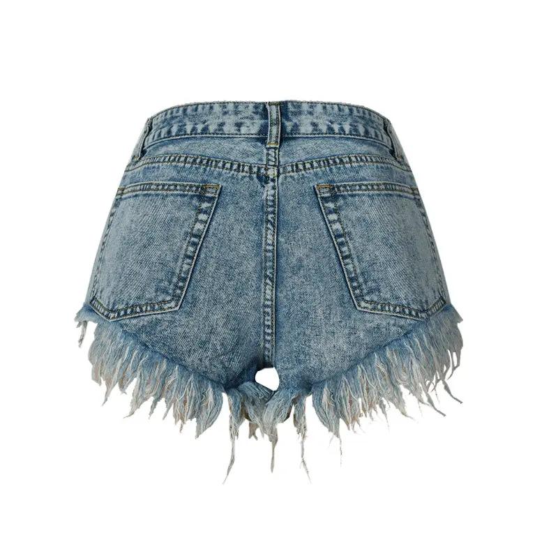 Vintage Style High Waist Bleach Distressed Denim Shorts - Blue  Fashionpara