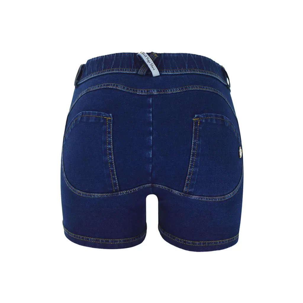 Vintage Style Low Waist Frayed Denim Shorts - Dark Blue  Fashionpara