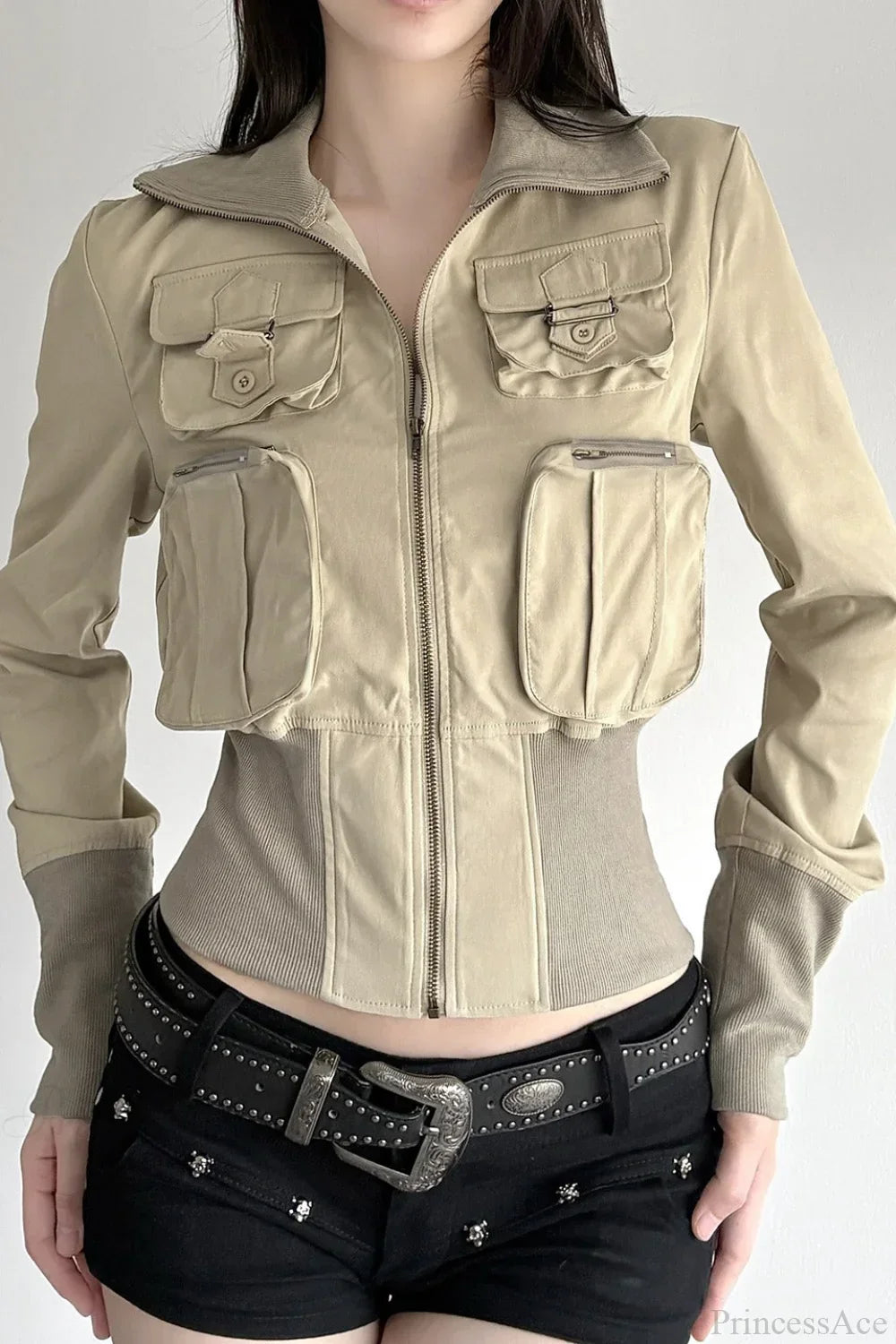 Vintage Utility Long Sleeve Ribbed Jacket